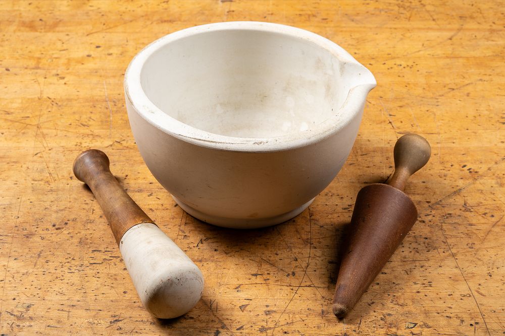 Lot 143: T. Maddock & Sons Ceramic Mortar and Two Pestles