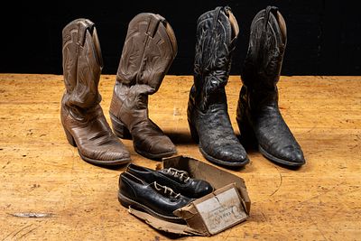 Tony Lama Justin Cowboy Boots and Boys Shoes. C-22028 Two pairs of leather cowboy boots 