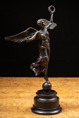 Winged Victory Nike Bronze Figural Sculpture. C-22049 Classical-style winged female figure 