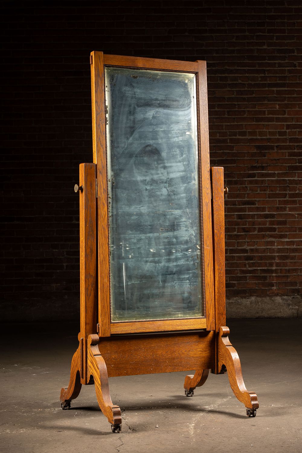 Lot 351: Mission Oak Cheval Floor Mirror