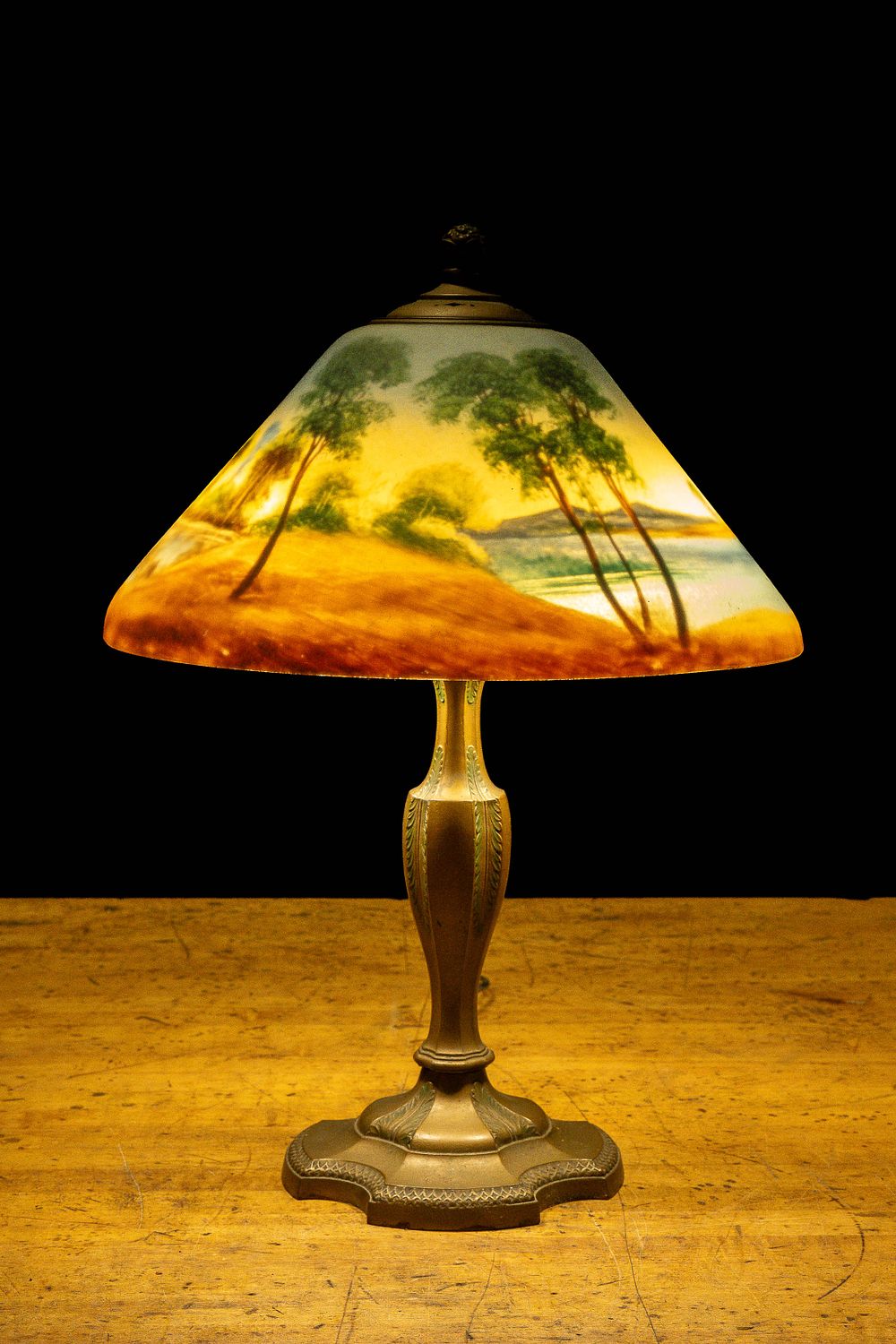 Lot 363: Reverse Painted Landscape Table Lamp