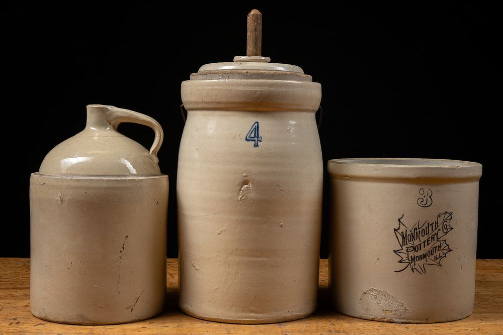 Lot 380: Lot of 3 Salt-Glazed Stoneware - Jug Churn Crock