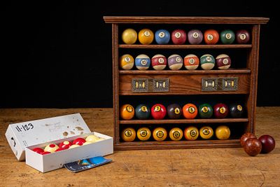 Billiard Ball Sets with Wooden Score Display. C-22265 Wooden billiard ball display with four 