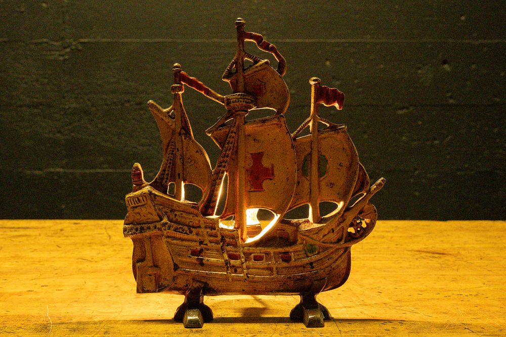 Lot 9: Cast Iron Sailing Ship Figural Lamp