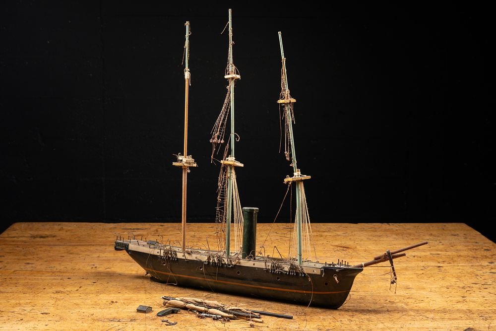 Lot 23: 20th Century Handmade Three-Masted Steamship Model
