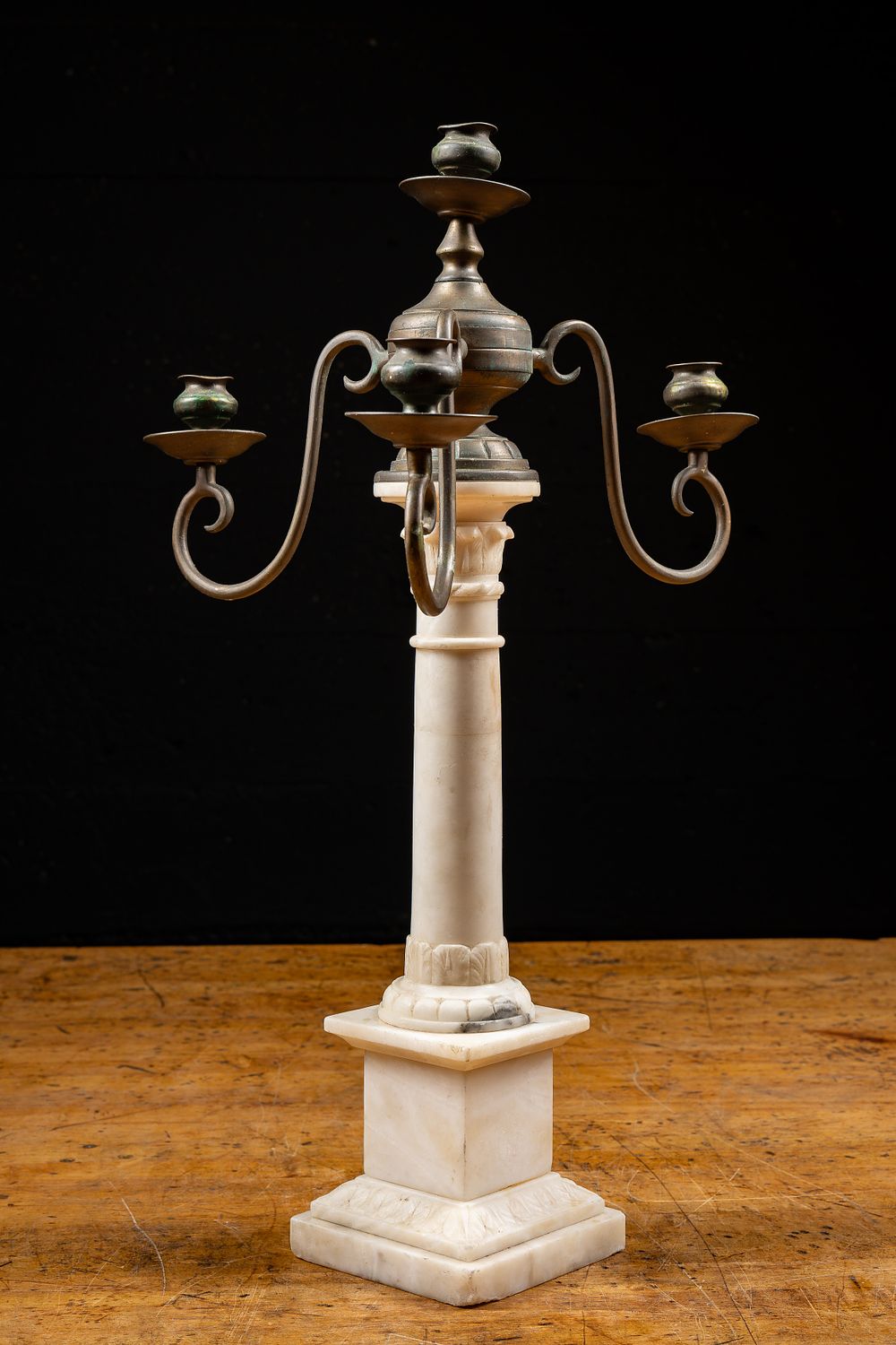 Lot 24: Marble Column Four-Light Candelabrum