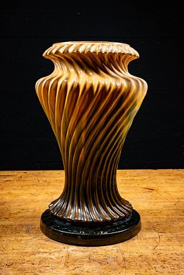 Early 20th Cent. Spiral Glazed Ceramic Plant Stand. C-22290 Tall glazed ceramic jardiniere or 