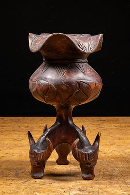 Traditional Filipino Carved Wood Tripod Vessel. C-22292 Traditional Northern Luzon (Philippines) 