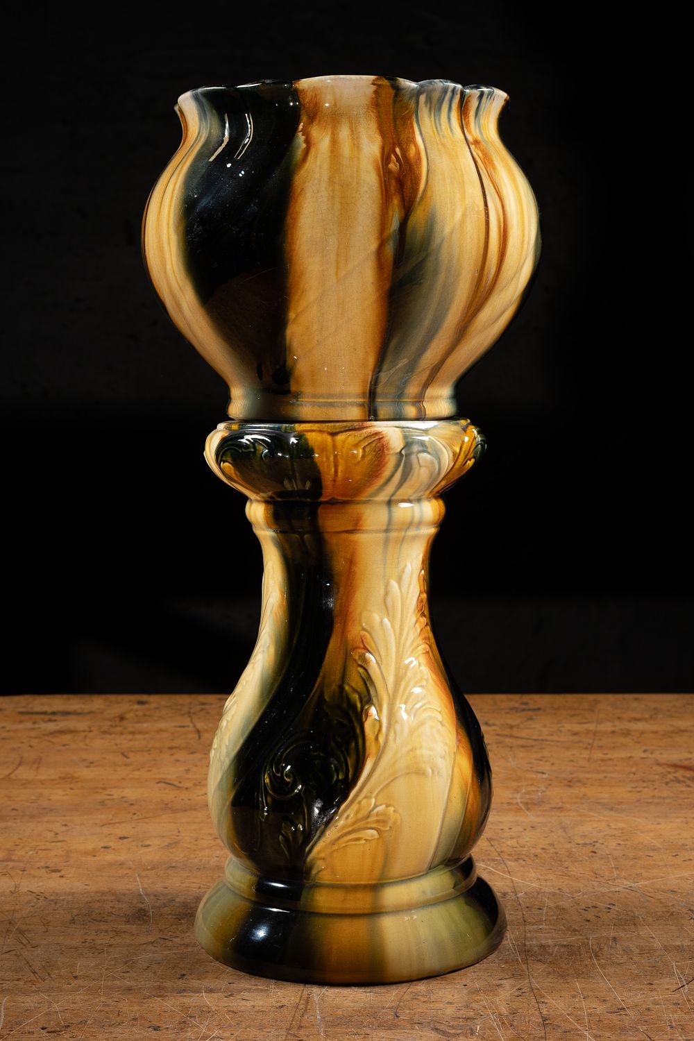 Lot 33: American Blended Majolica Jardiniere and Pedestal