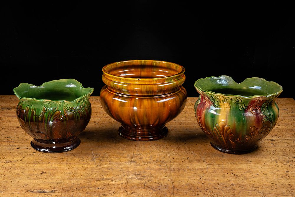Lot 39: Three Glazed Ceramic Jardiniere Planters