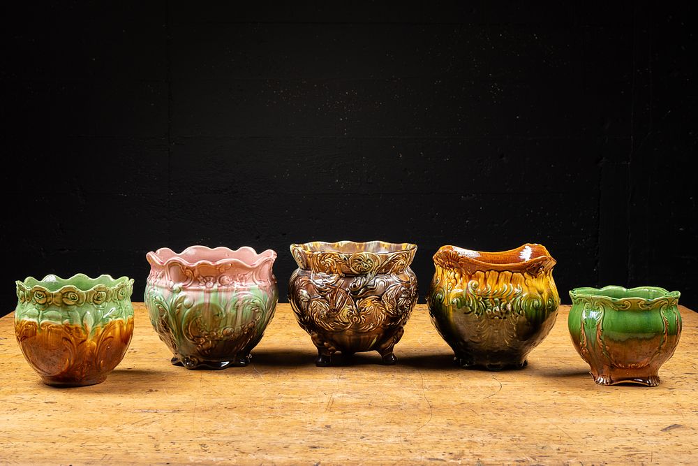 Lot 45: Set of Five Majolica Jardiniere Planters