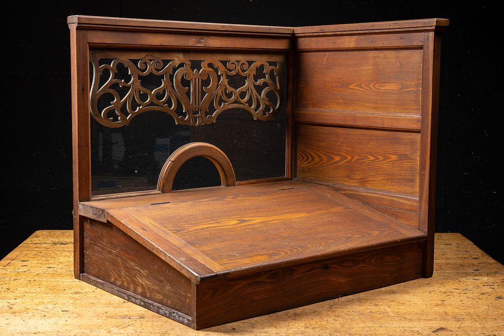 Lot 48: Early 20th C. Bank Teller Window and Writing Desk