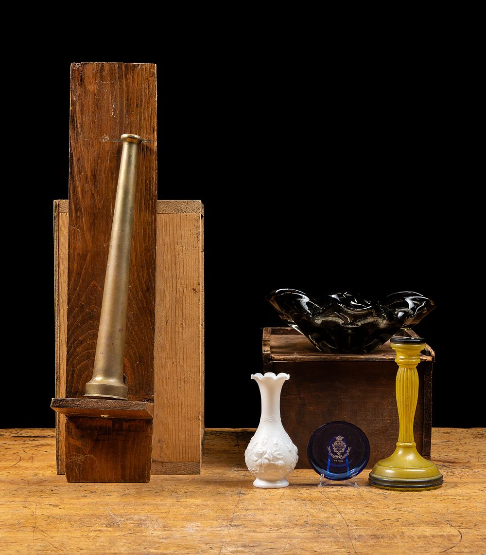 Lot 64: Collection of Glass Vases Candle Holders and Dish