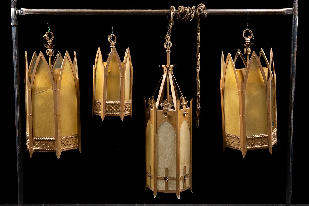 Lot 68: Set of Four Large Gothic Revival Hanging Lanterns