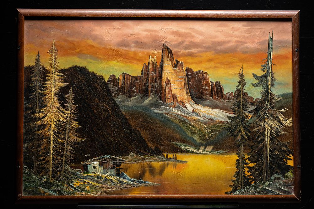 Lot 72: Framed Backmann Palette Knife Mountain Landscape
