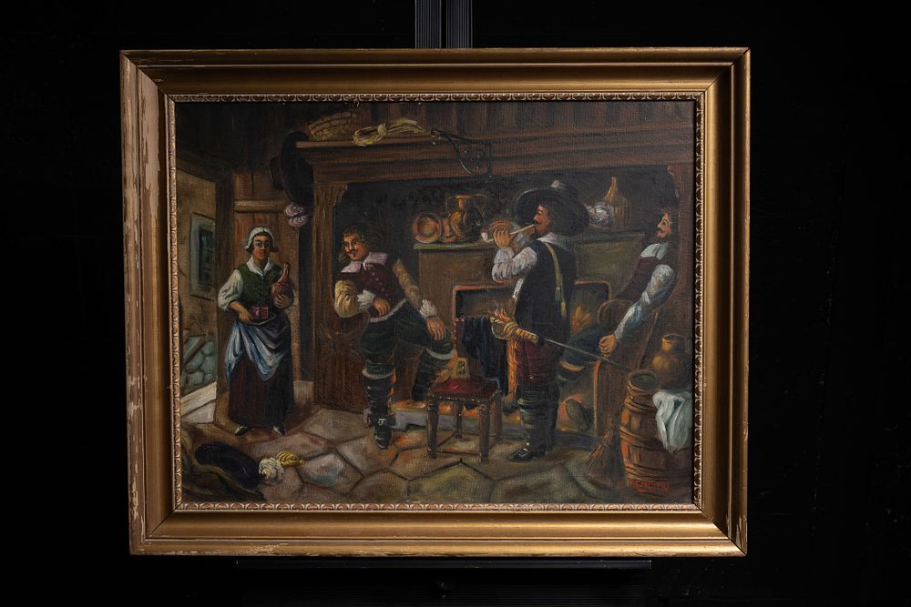 Lot 81: Framed L. Demeyer Tavern Interior Oil Painting