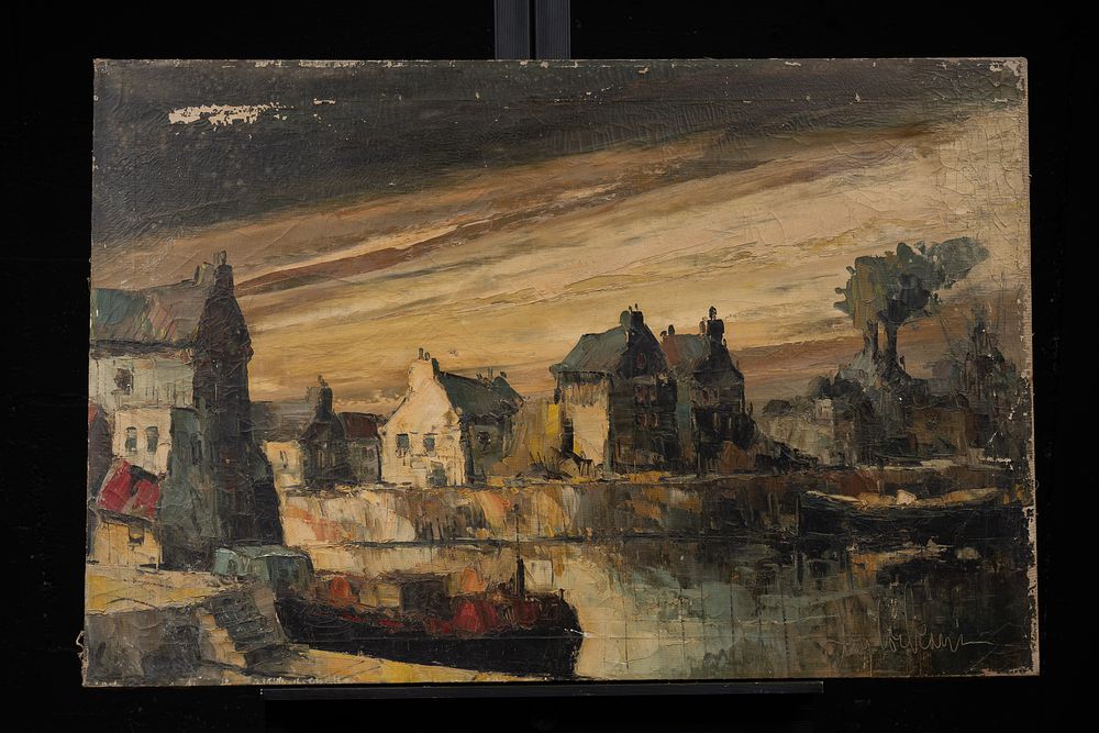 Lot 84: Vintage Oil on Canvas Signed European Harbor Scene