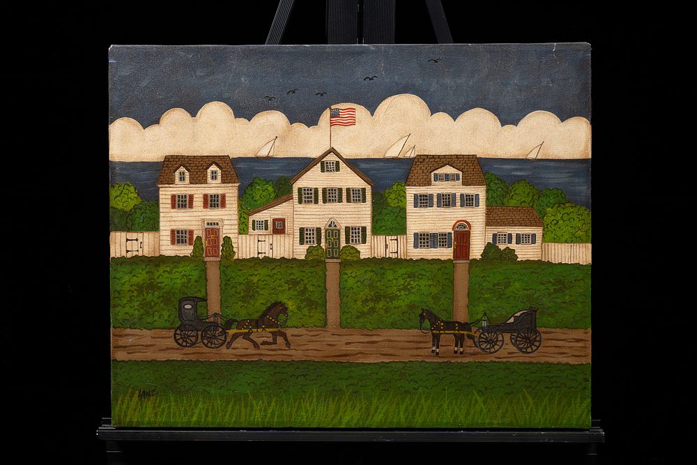 Lot 87: American Folk Art Coastal Carriage Scene