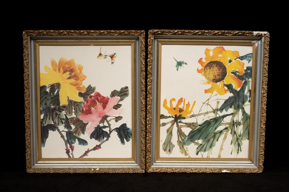 Lot 91: Pair Of Framed Floral Watercolors