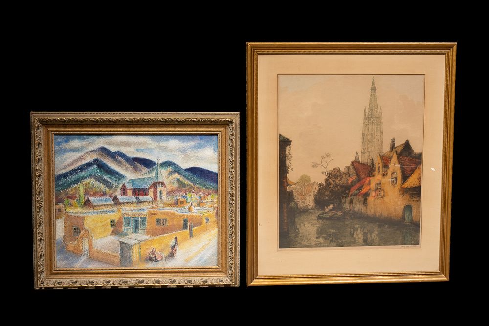 Lot 93: Two Framed European and Southwestern Scenes