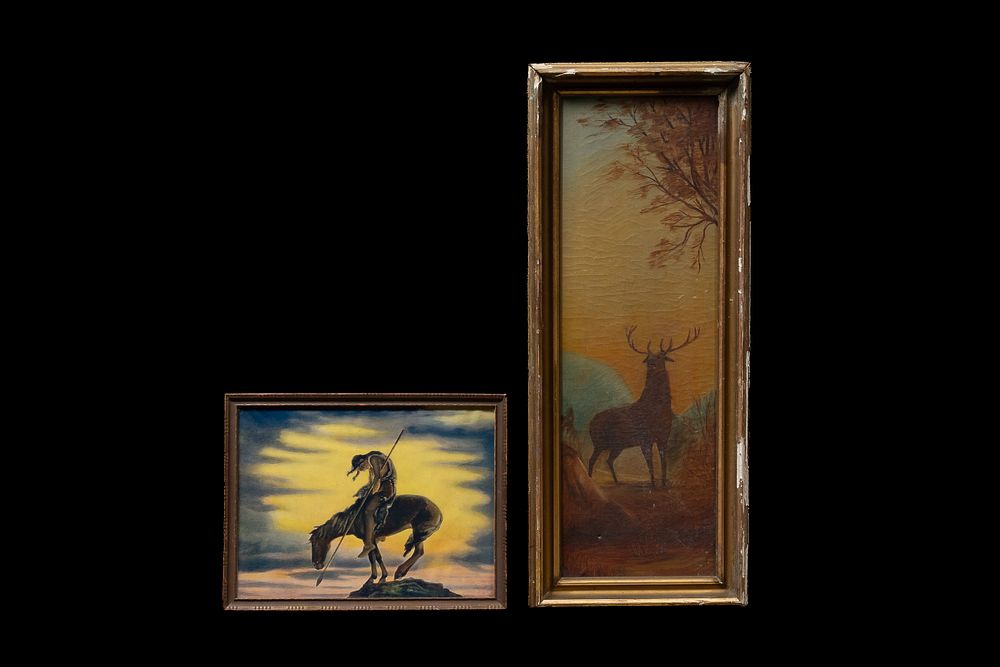 Lot 99: Two Framed Figural and Wildlife Artworks