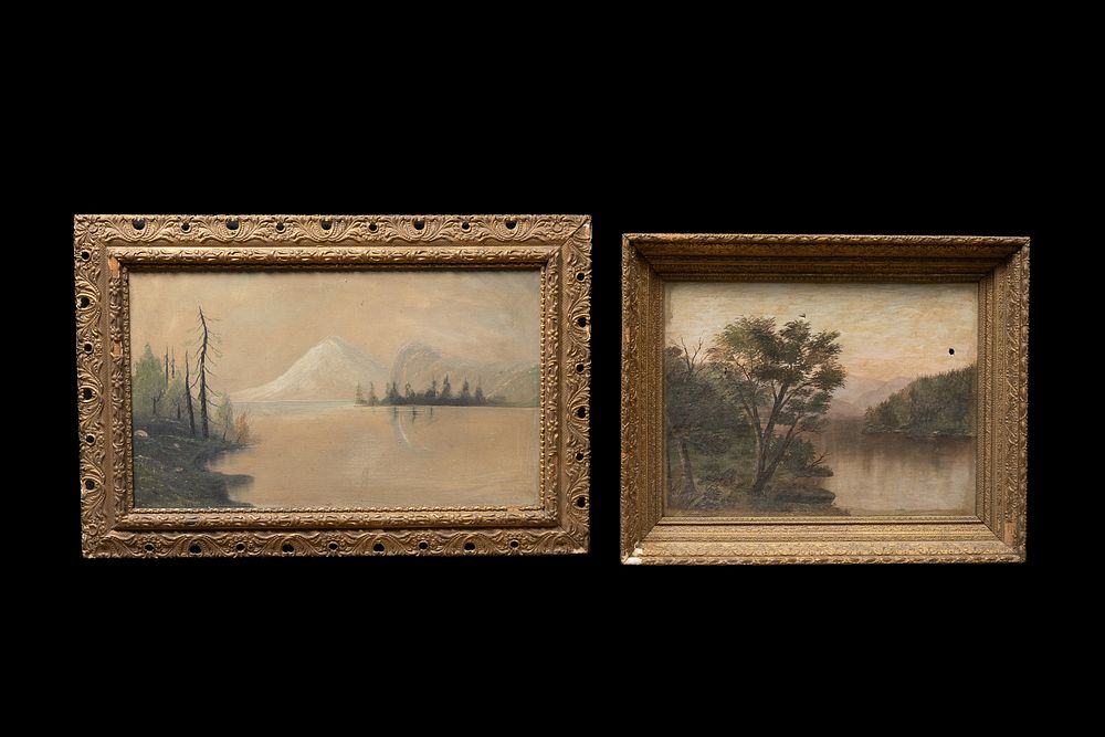Lot 100: Two Framed Mountain Lake Landscape Paintings