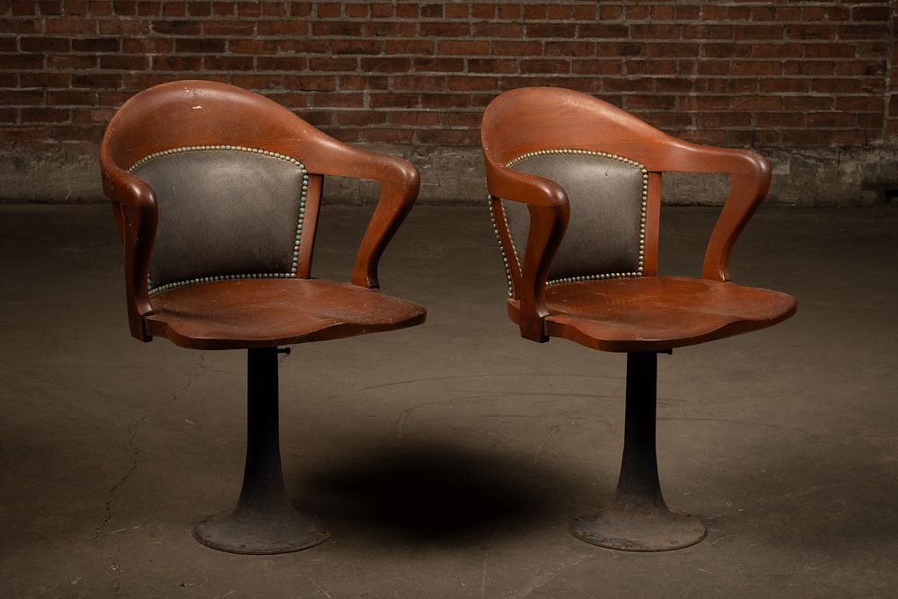 Lot 108: Pair of Oak Swivel Office Chairs