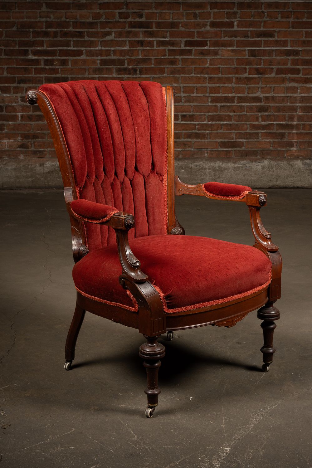 Lot 112: Victorian Red Velvet Parlor Armchair