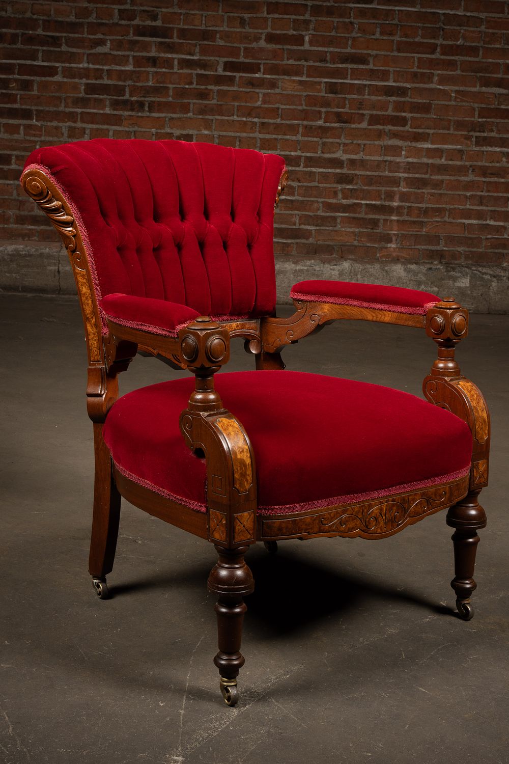 Lot 115: Victorian Carved Walnut Parlor Armchair
