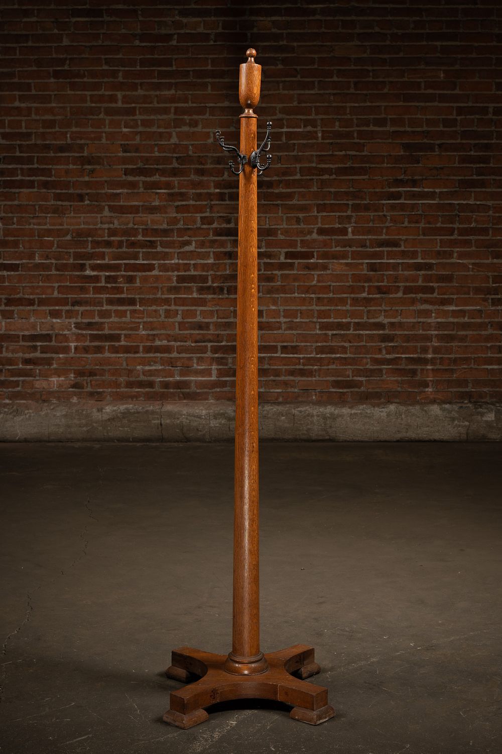 Lot 120: Oak Coat Rack with Metal Hooks