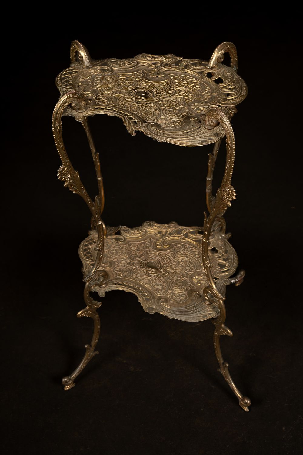 Lot 126: Ornate Cast Metal Two-Tier Plant Stand