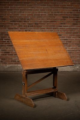 Adjustable Wood Drafting Table. C-22464 Wood drafting table with a height-adjustable base and 