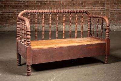 Antique Jenny Lind Style Spindle Bench. C-22472 Wood bench constructed in the Jenny Lind style 