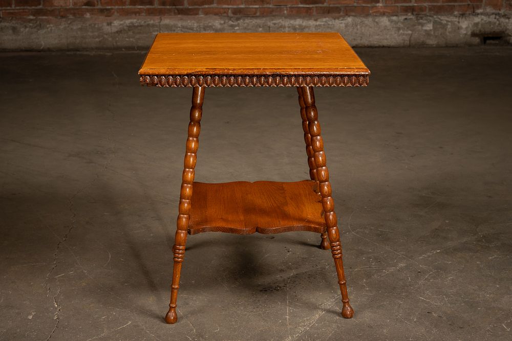 Lot 151: Carved Spool Leg Two-Tier Side Table