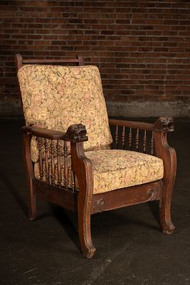 Morris Style Lion Head Reclining Armchair. C-22516 American Morris-style reclining armchair with 