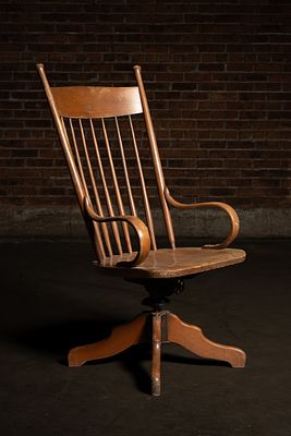 Wood Swivel Office Chair with Mechanical Base. C-22536 Wood office chair with spindle back 