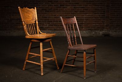Two Assorted Turned Wood Side Chairs. C-22538 Two assorted wooden chairs with turned spindle 