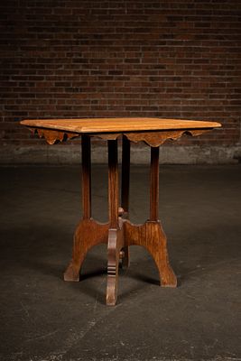 Arts and Crafts Oak Side Table. C-22545 Oak side table with rectangular top, shaped apron, and 