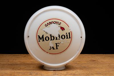 1920s Gargoyle Mobiloil AF Milk Glass Pump Globe. C-22673 Gargoyle Mobiloil AF gas pump globe 