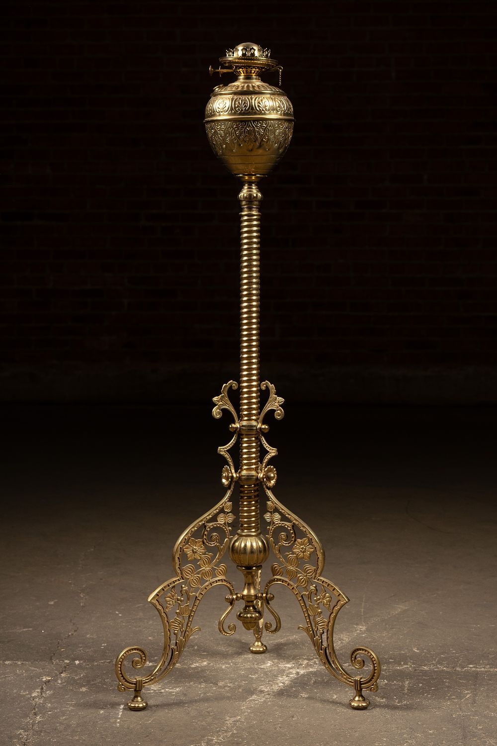 Lot 270: Ornate Brass Oil Floor Lamp