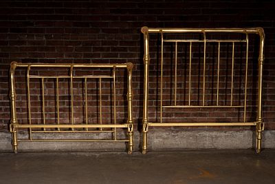 Brass Bed Headboard and Footboard. C-22735 Brass full-size bed headboard and matching footboard 