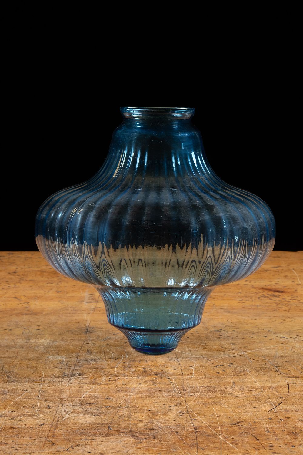 Lot 313: Blue Optic Ribbed Glass Lamp Body