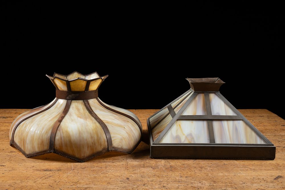 Lot 314: Cream Amber Slag Glass Art Nouveau Mission Shades
