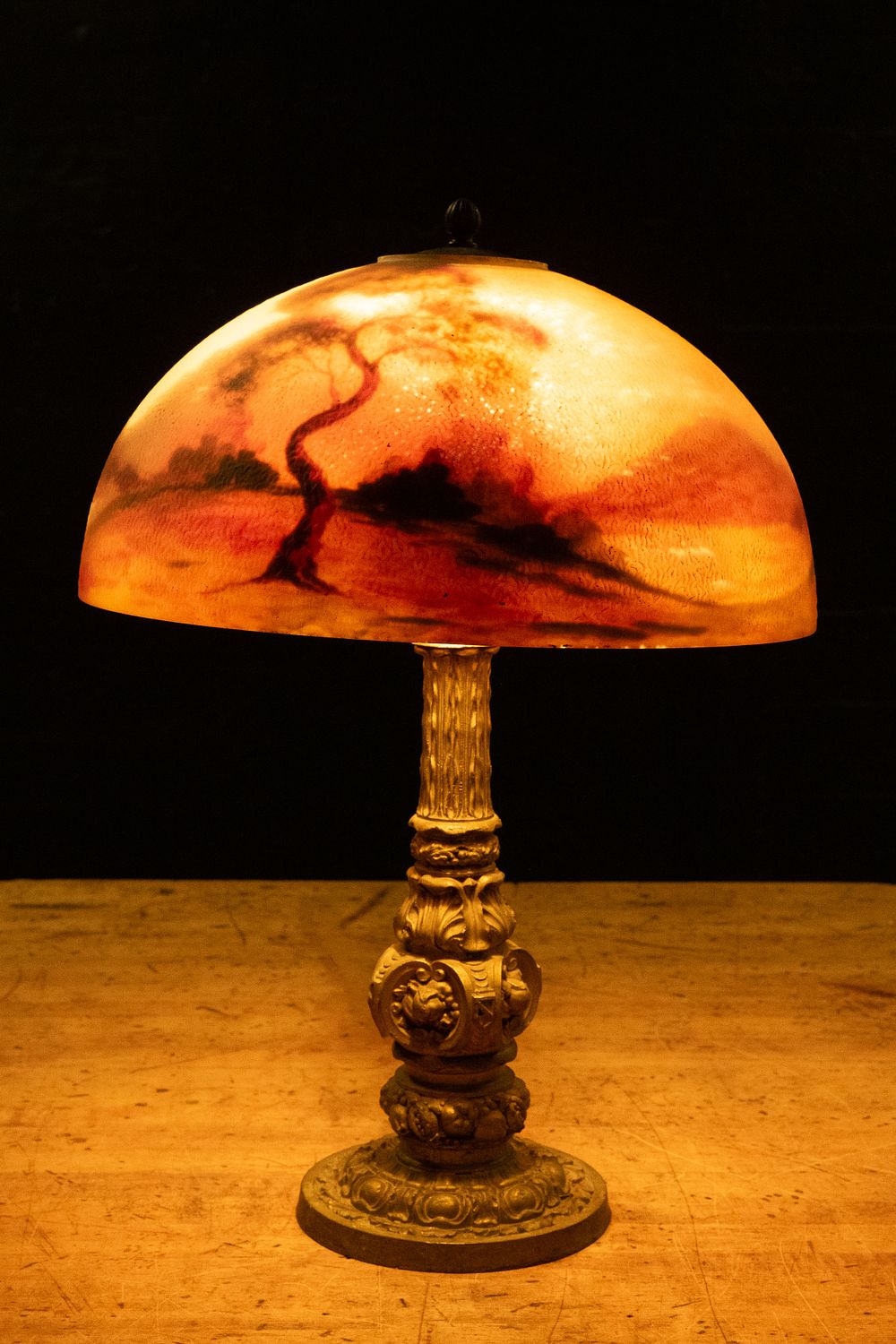Lot 316: Reverse Painted Windmill Shade H A Best Lamp