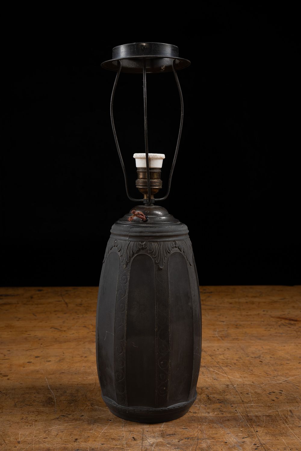 Lot 336: Art Nouveau Carved Vase Form Table Lamp