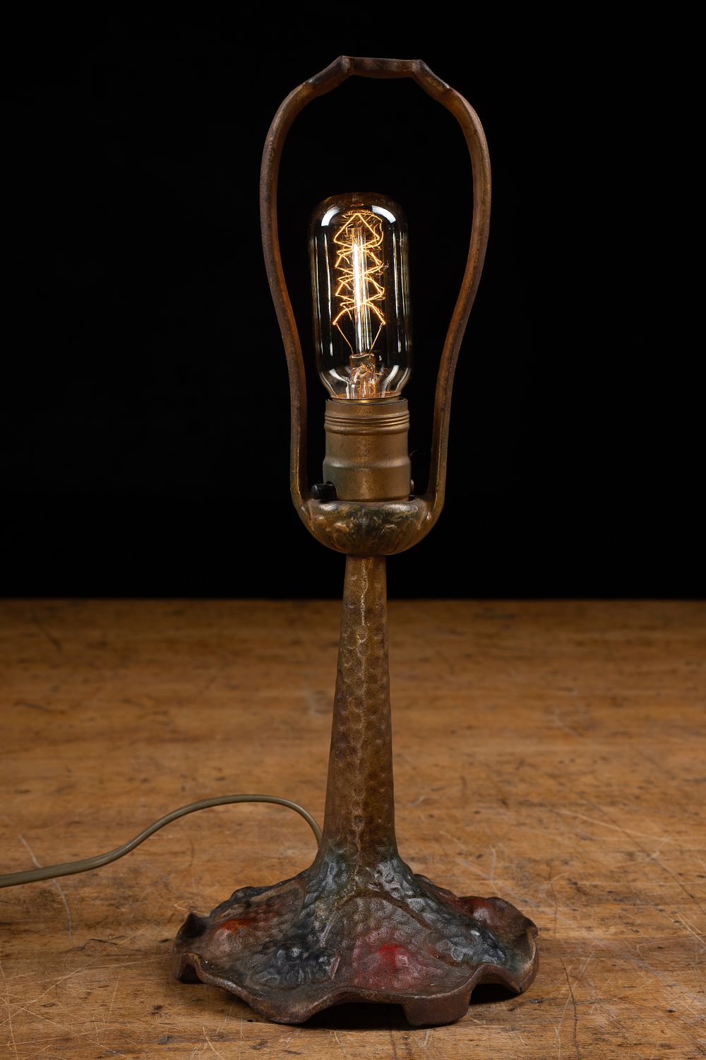 Lot 337: Art Nouveau Hammered Metal Boudoir Lamp