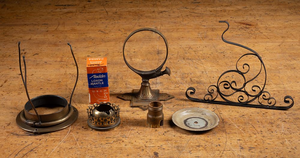 Lot 343: Antique Oil Lamp Parts and Hardware Lot