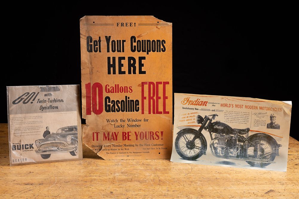Lot 346: Vintage Gasoline Buick and Indian Advertising Lot
