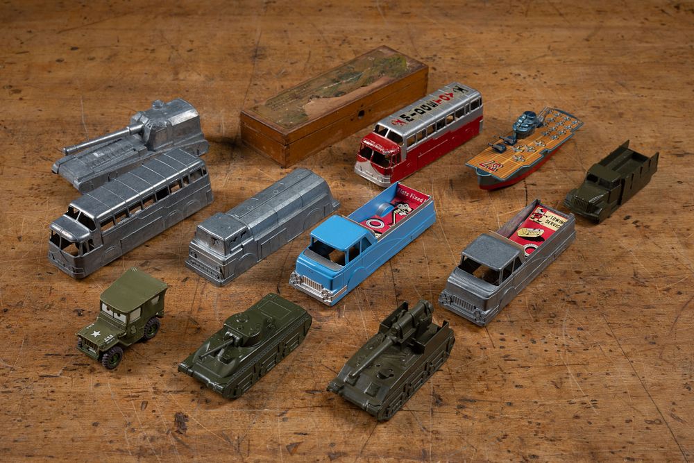 Lot 353: Midgetoy Die Cast Vehicles and Jack and Jill Box