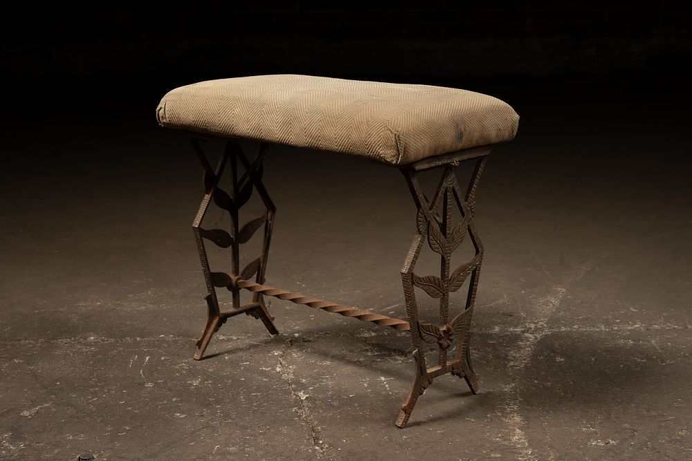 Lot 359: Antique Wrought Iron Upholstered Bench